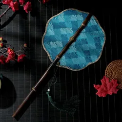 Retro Chinese Bamboo Waist Fan Portable Rollable Rotatable Decorative Long Handle Hanging Fans Shooting Performance Props Gifts