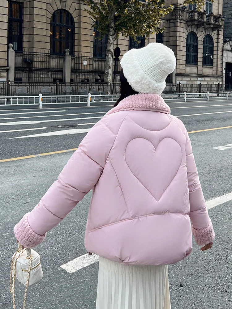 Vielleicht 2024 New Fashion Short Women Winter Jacket Lamb Lapel Cropped Coat Parkas Warm Snow Wear Cotton Padded Women Clothes