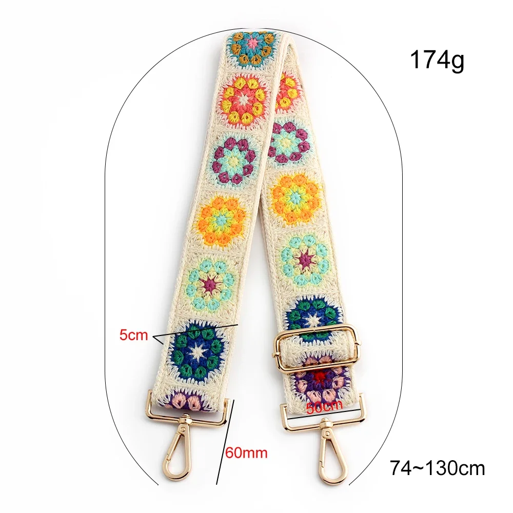 Adjustable Guitar Strap With Colorful Crochet Flower Design Versatile Crossbody Shoulder Strap DIY Knit Purse Bags Accessories