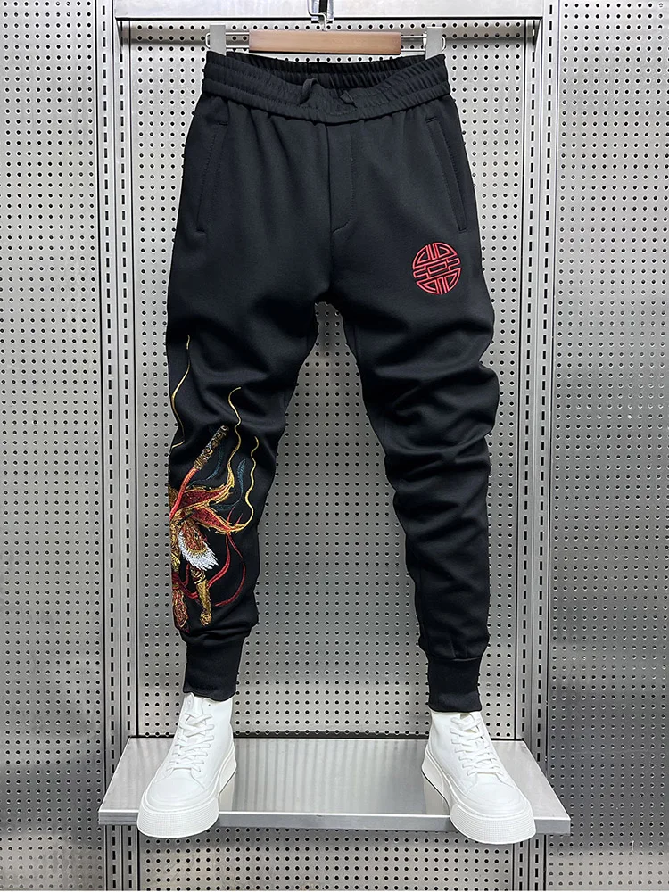 

Мужские повседневные спортивные брюки на весну с вышивкой, зауженные, универсальные, в стиле Harlan, с принтом Monkey King