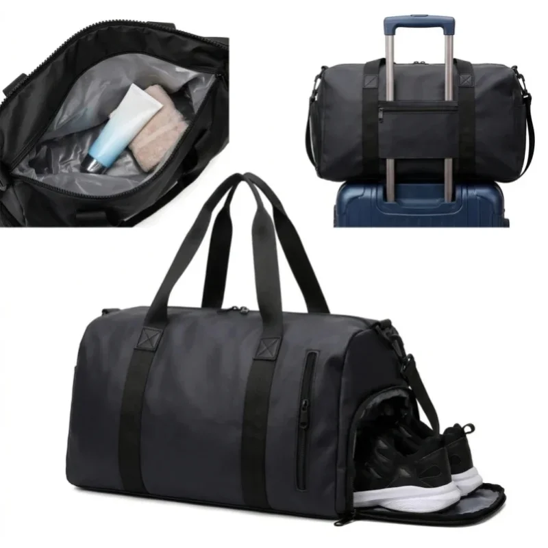 Unisex Schwarze Sporttasche, Belüftetes Schuhfach & Wasserabweisendes Gewebe, 44x20x22cm, Sport- & Wochenend-Reisetasche