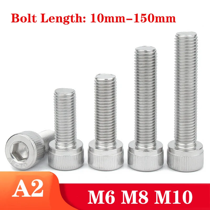 M8 M10 M12 A2 Stainless Steel Hex Hexagon Socket Head Screw Cup Cylinder Head Allen Cap Bolt Length 10mm-150mm