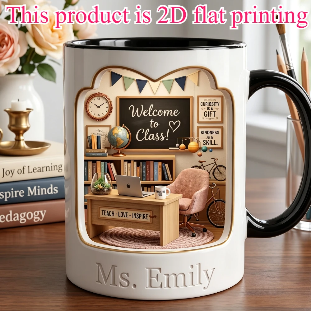 Personalized Teacher Landscape Mug 11oz Custom Name Classroom Miniature Ceramic Coffee Cup Gift for Teacher Appreciation End of