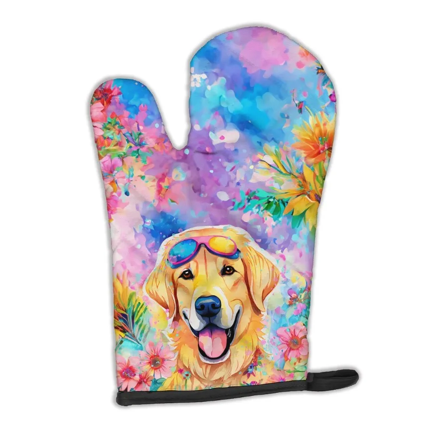 

Yellow Labrador Hippie Dawg Oven Mitt Heat Resistant Thick Oven Mitt for Hot Pans and Oven Kitchen Mitt Protect Hands Cooking B