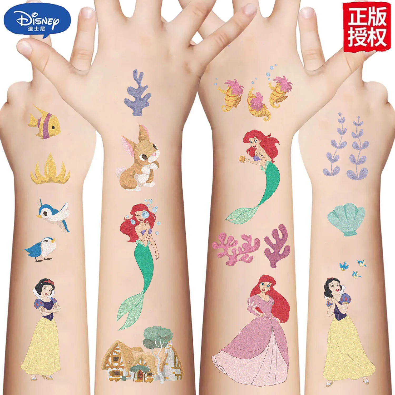 10Pcs/set Disney Rapunzel Temporary Tattoo Stickers Cute  Princess Ariel Fake Tattoo For Funny Birthday Gift