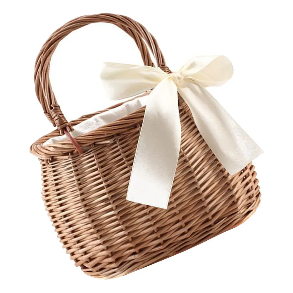 

Woven Storage Basket Natural Handmade Rural Style Flower Basket Vegetable Fruit Carrier Portable Picnic Beach Bag