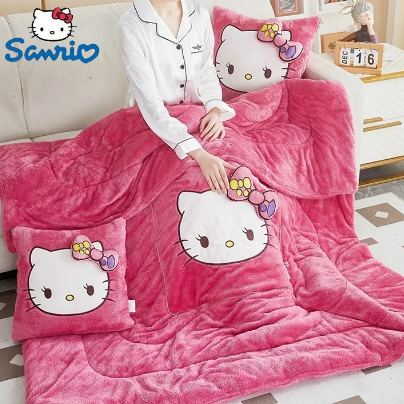 Miniso Hellokitty Throw Pillows Stitch Blankets Mickey Flannel Pillow Thickened Two In One Soft Bedding Warm Decor Cartoon Gifts