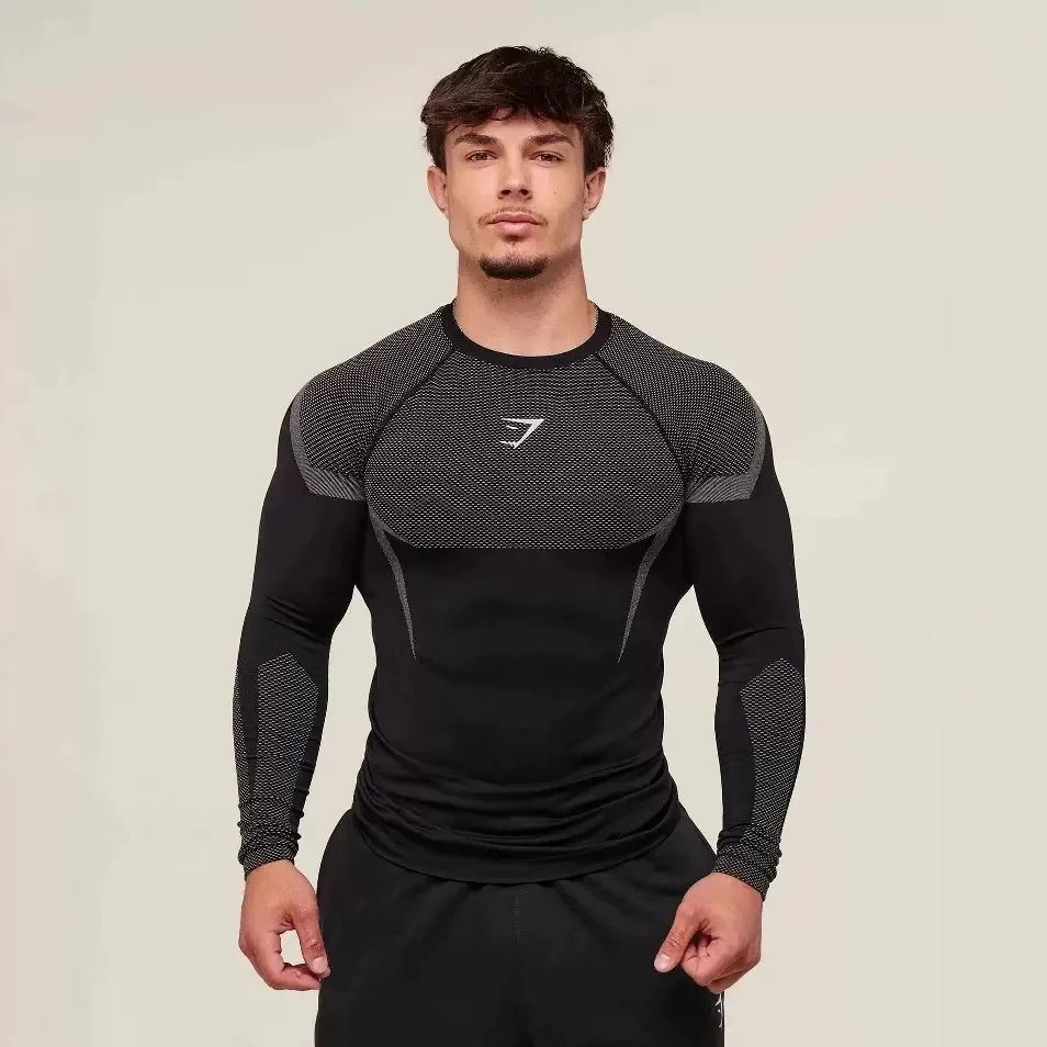 Gymshark Men's Fitness Top Cross-Border Hot Style Running Training Seamless T-Shirt Muscle Shark Tight Clothes