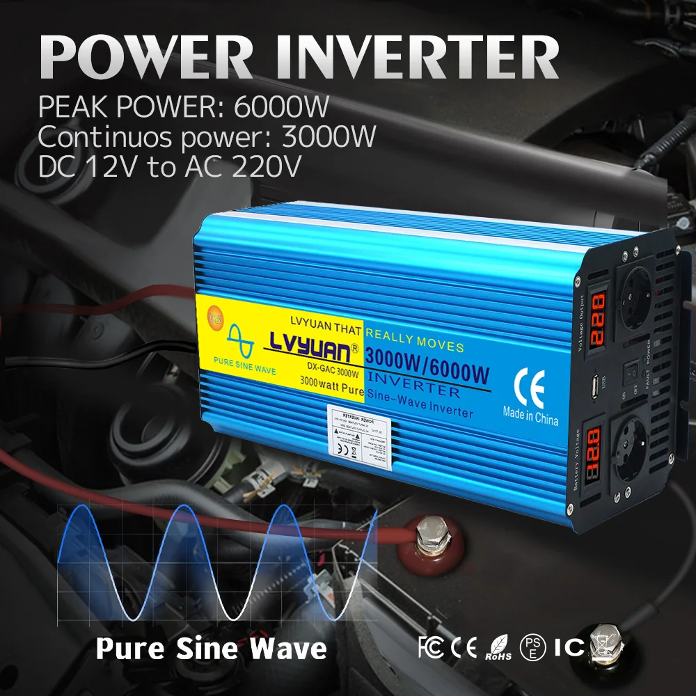 8000W Pure Sine Inverter DC12V/24V to AC220V 230V Remote Control LCD Display RV Car Converter Solar Battery Power Inversor