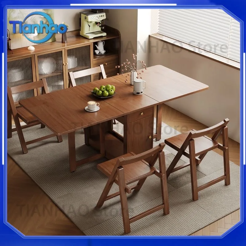 Nordic Style Folding Dining Table for Small Apartments Extendable Solid Wood Rectangular Table for Rental Homes 2026