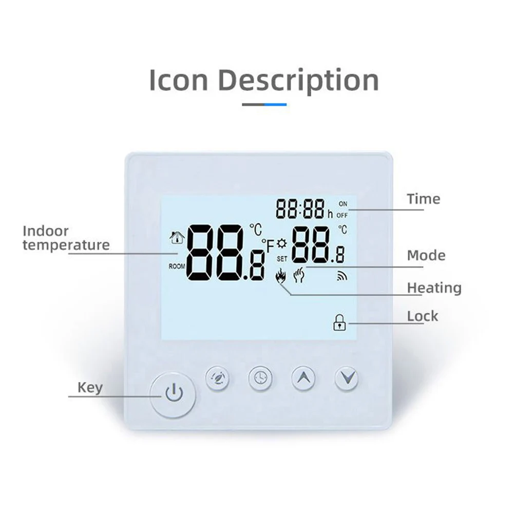 

Digital Thermostat 16A 220V Room Thermostat Underfloor Heating Wall Heating LED Parallel White Home Improvement