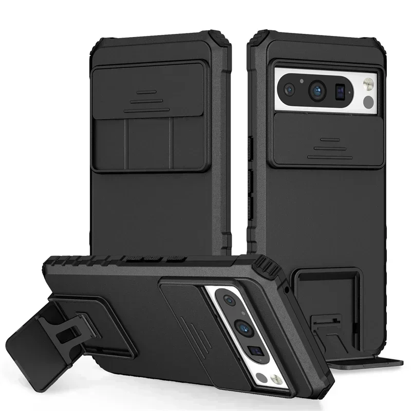 Casing keras untuk Google Pixel 8 Pro, casing penutup belakang pelindung kamera geser tahan guncangan dengan dudukan untuk Google Pixel 8 Pro