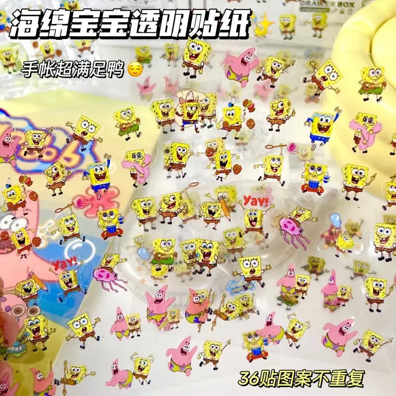 

Spongebob Squarepants Transparent Stickers Cartoon Cute Student Hand Account Waterproof Decorative Stickers Sealing Stickers