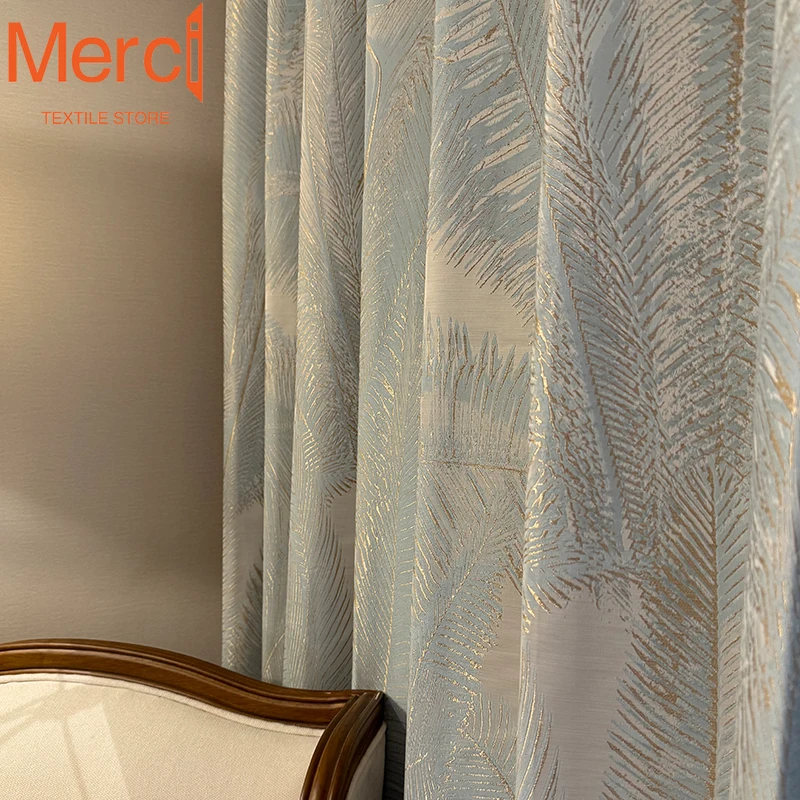 French Light Luxury Curtains Double-sided Color Gold Wire Jacquard, High Precision Blackout Curtains for Bedroom Living Room