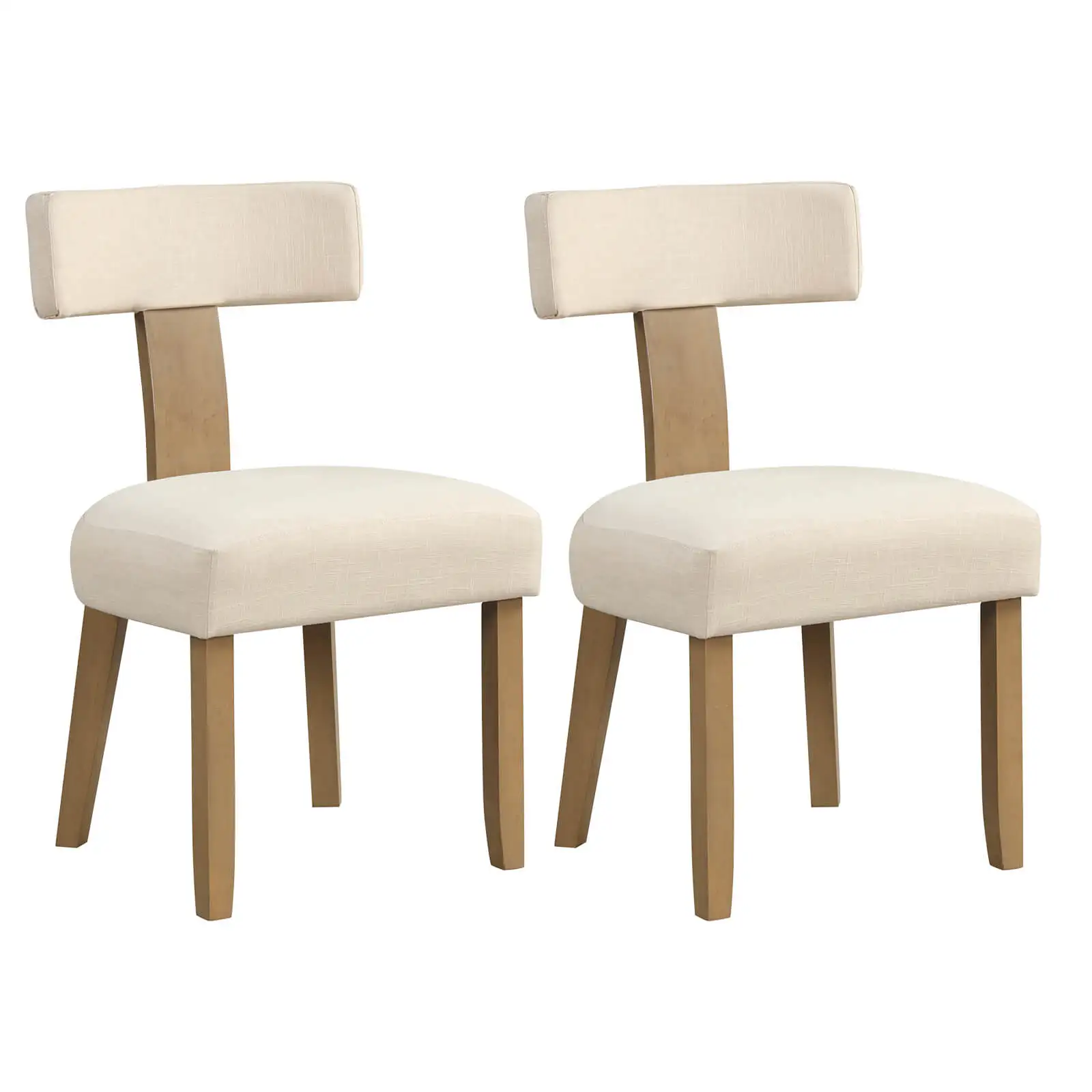 Set of 2 Armless Dining Chairs with Curved Backrests & Padded Seat Cushions