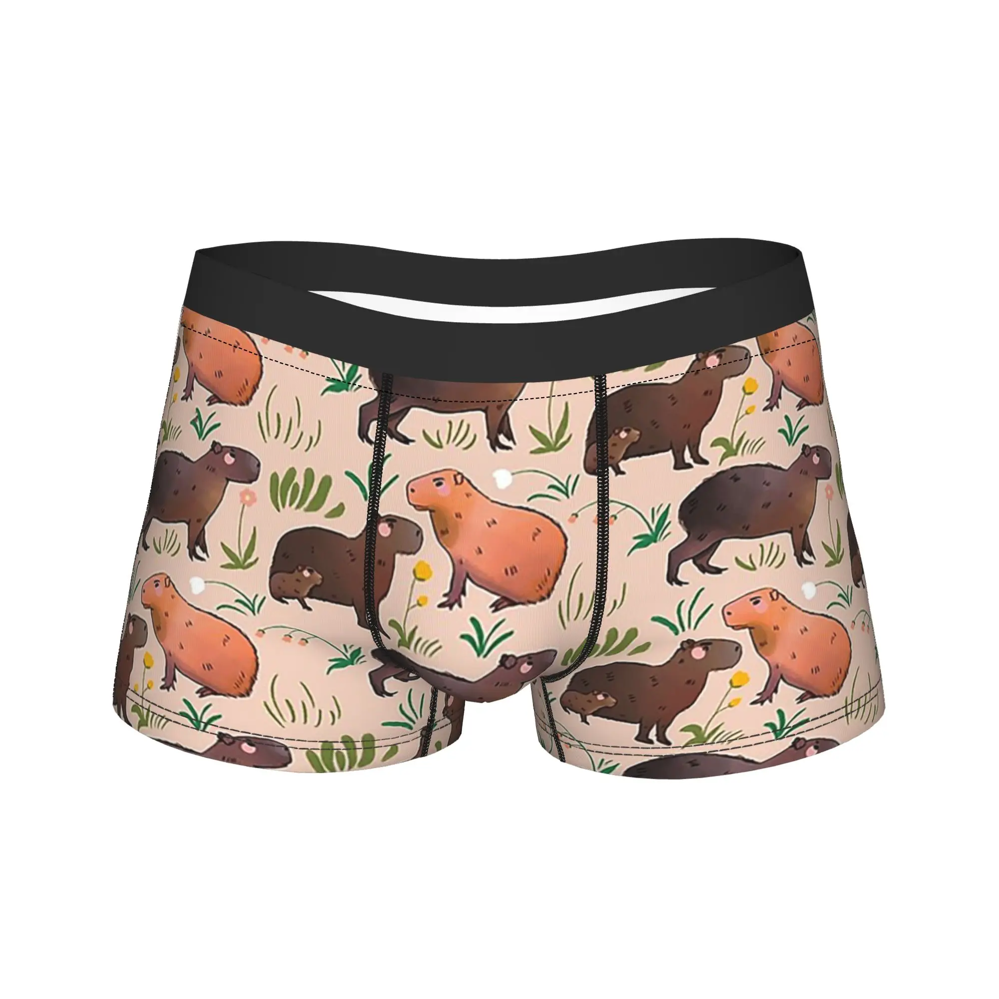 Men Capybara Cute Green Animal Pattern Boxer Briefs Shorts Panties Breathable Underwear  Male Sexy Plus Size Underpants