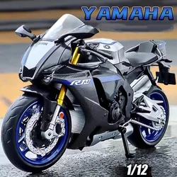 1:12 Yamaha 장난감 모터 YZF-R1M 합금 다이캐스트 오토바이 모델, 충격 흡수 앞바퀴 스티어링 장난감, 어린이 선물