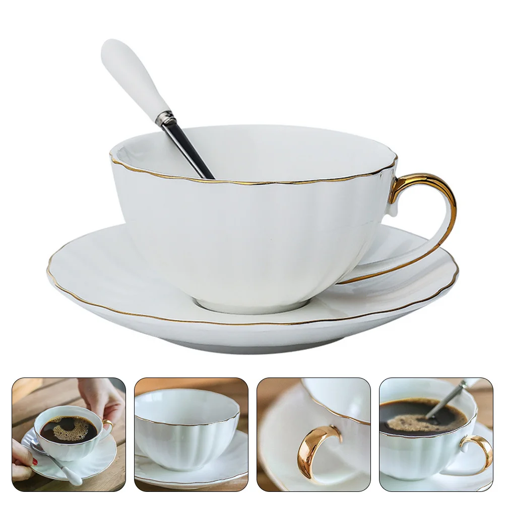 

1 комплект, набор кофейных чашек, элегантная керамическая кружка, бытовой поднос для чашки, ложка, практичная для дома, пекарни, ресторана, кофейная кружка