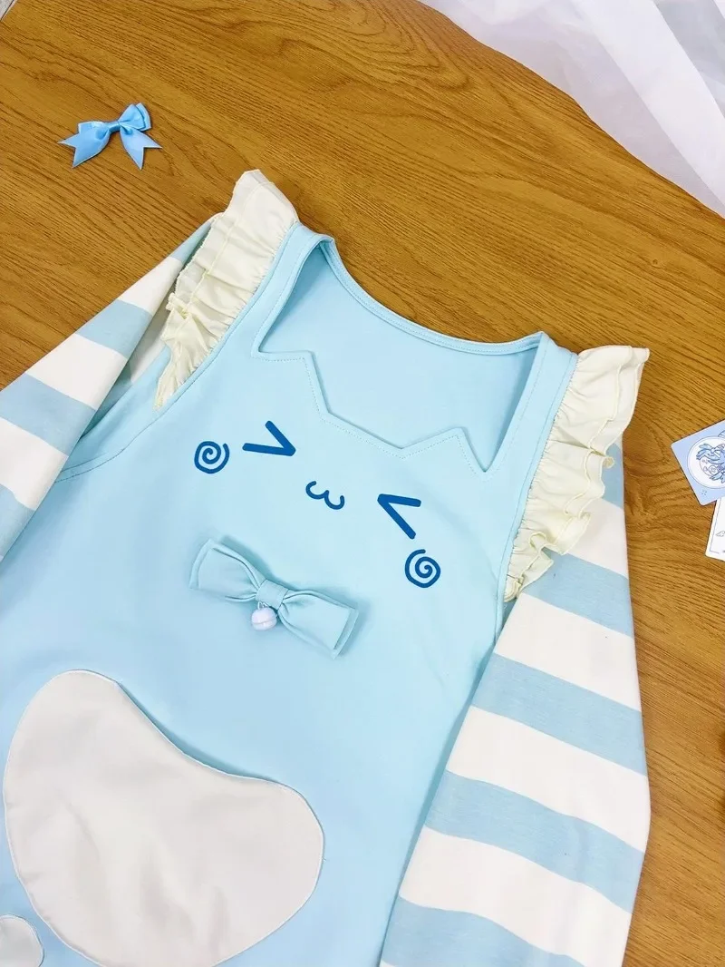 Japońska bluza z kocimi uszami, wszechstronna, słodka, urocza talia, bluzy z długimi rękawami 2024, jesienno-zimowa estetyczna odzież damska