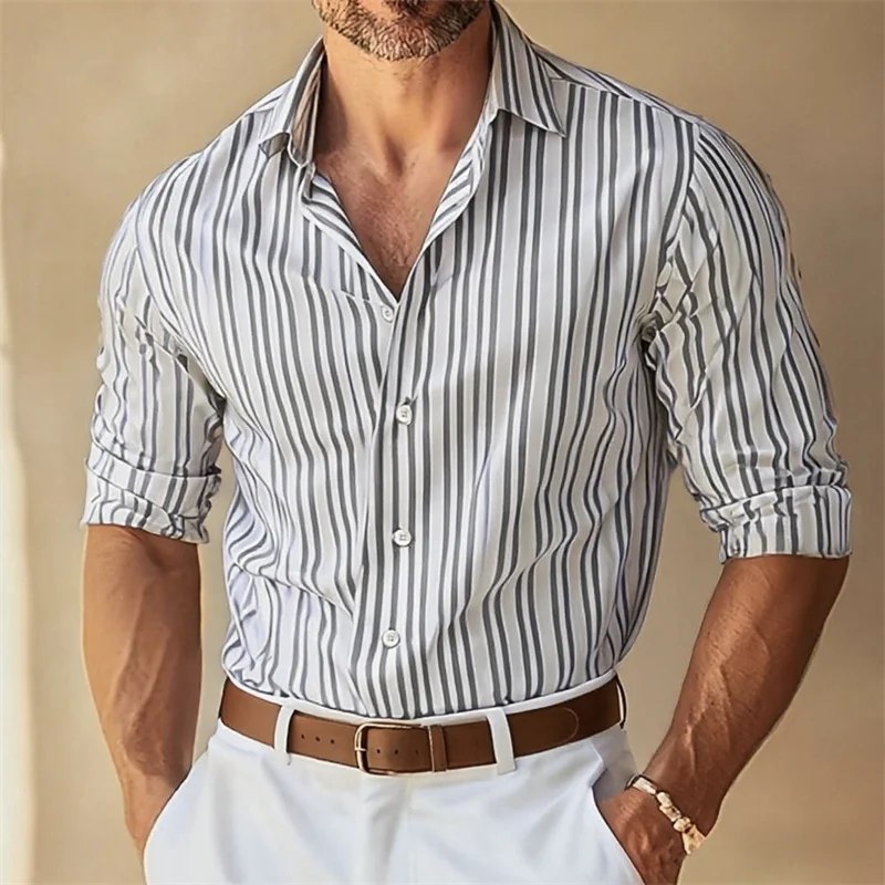 10 colors men's formal lapel button-down striped collar long-sleeved shirt black blue large size slim fit business wear
