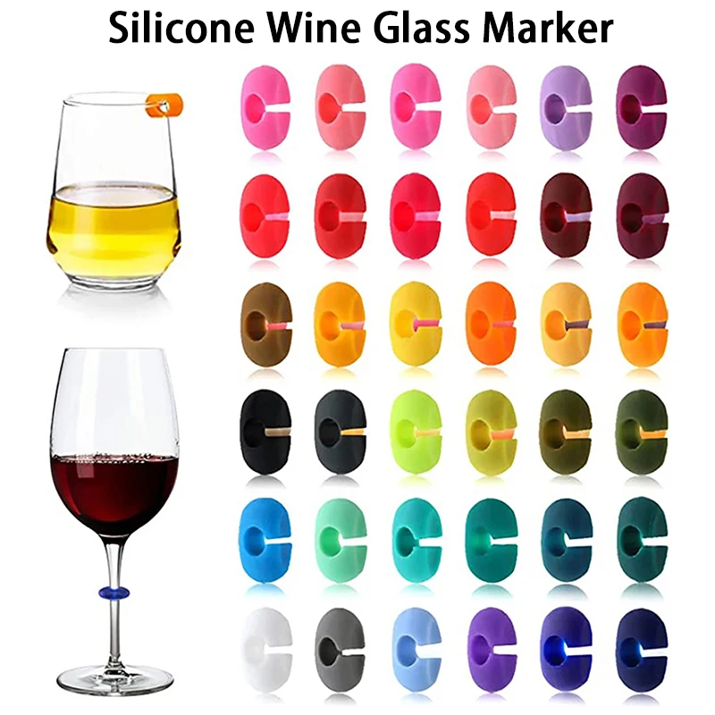 

Silicone Wine Glass Marker Drink Bottle Cup Goblet Label Reusable Mug Marking Tag Recognizer Identification Color Random