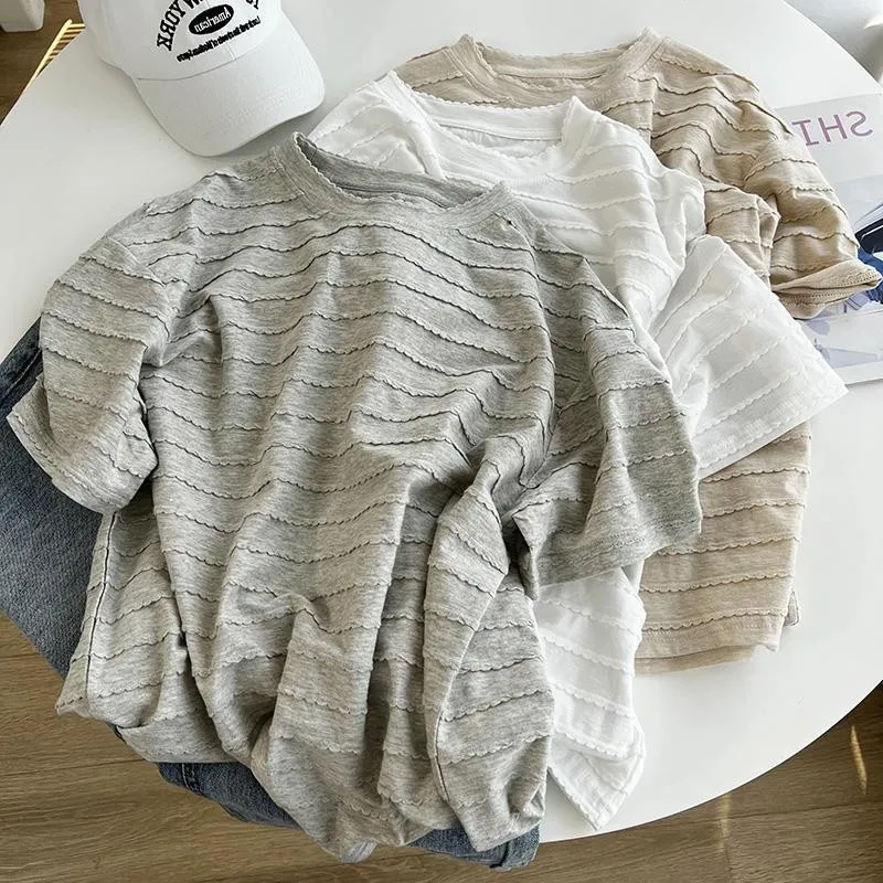 カジュアル ルーズ ラウンドネック Tシャツ レディース 夏 シンプル ファッション トップス コットン ビジネス ホームウェア カラー