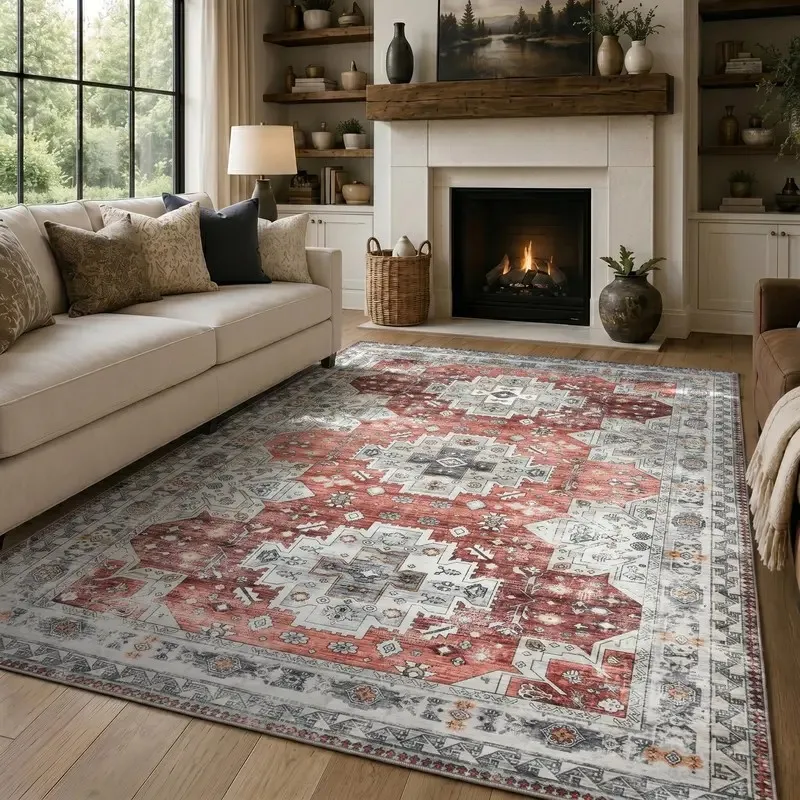 Kitchen Runner Rug Mediterranean Colorful Non Slip Washable Soft Floor Mat for Hallway Entryway Living Room Bedroom Home Decor