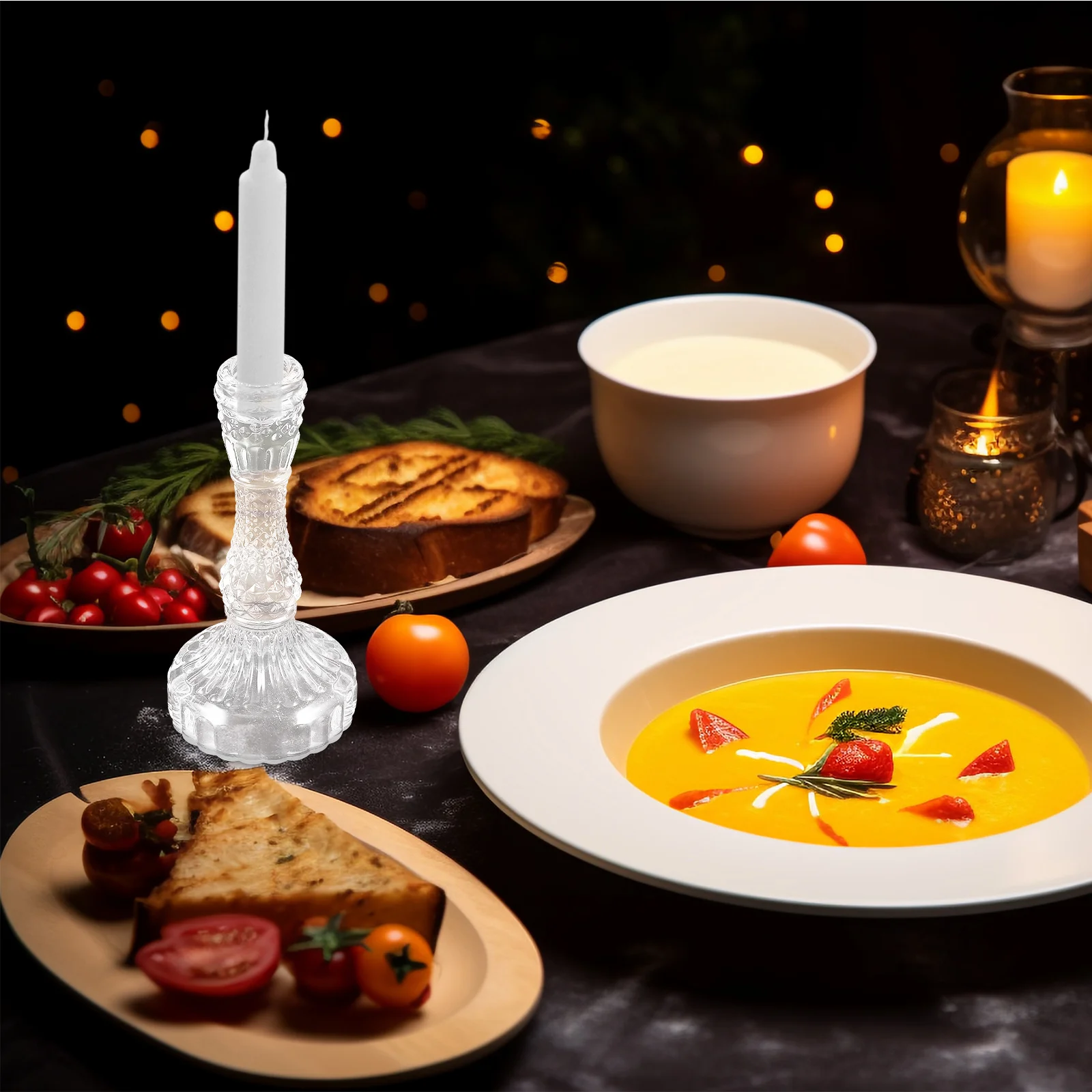 

2Pcs Glass Holder Simple Design Candlestick Holders for Living Room Kitchen Tabletop Stand Romantic Atmosphere