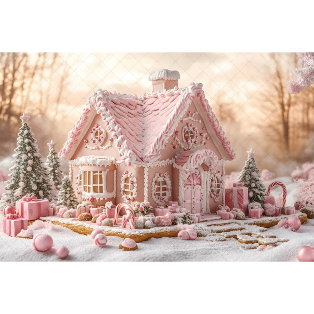 Pink House Peppermint Gingerbread Backdrops Baby Family Photogrpahy Child Baby Photo Props Winter Christmas Background Banner