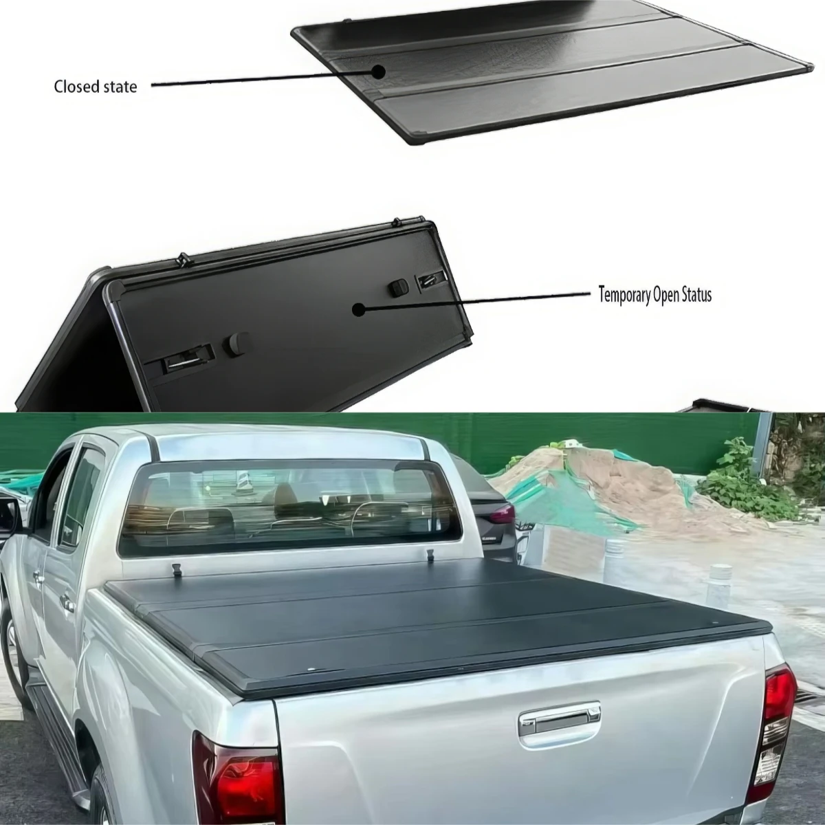 

Hot Selling Retractable Tri-Fold Luggage Compartment Lid Card Lathe Pickup Truck Accessory for tundra Hilux Vigo SR5 REVO