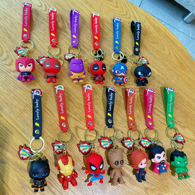 

Marvel Avengers Keychains Disney Accessories Movie Peripheral Souvenirs Backpack Charms Action Figure Pendants Kids Toys Gifts