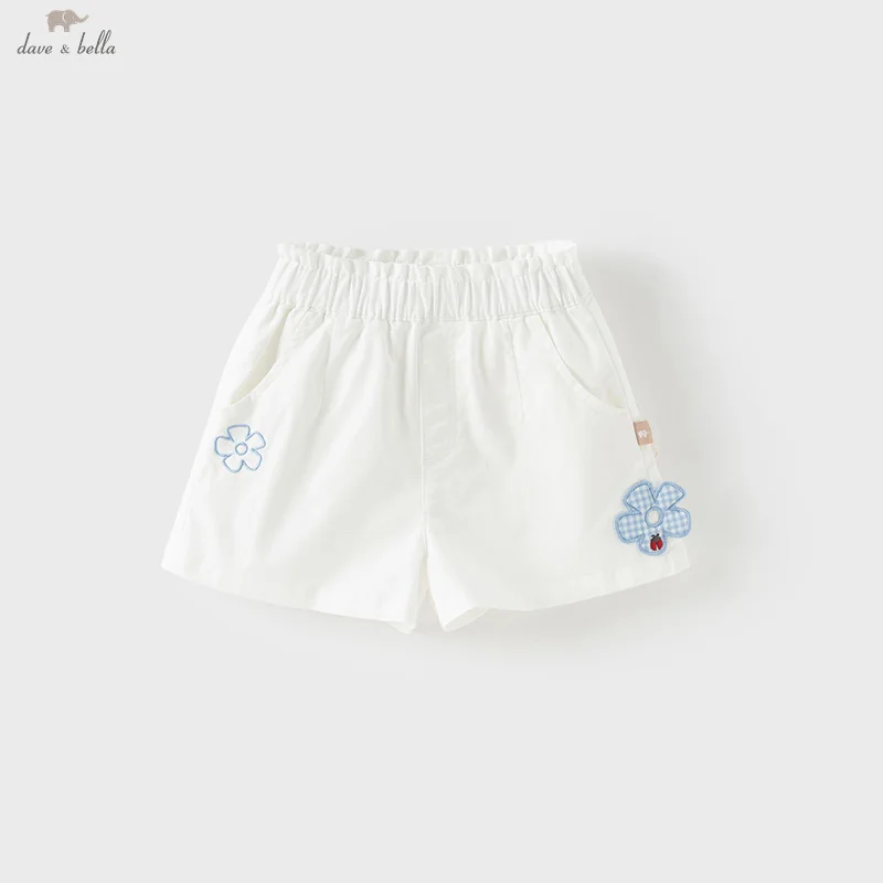 Dave Bella Summer Thin Girls' Shorts Baby Pants Sweet Cute Gentle Floral Children's White Casual Pants Cool Outdoor DB2251792