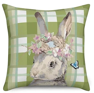 

Easter pillowcase 45*45cm, rabbit flower throw pillowcase plaid pillowcase decoration home outdoor courtyard cushion cover