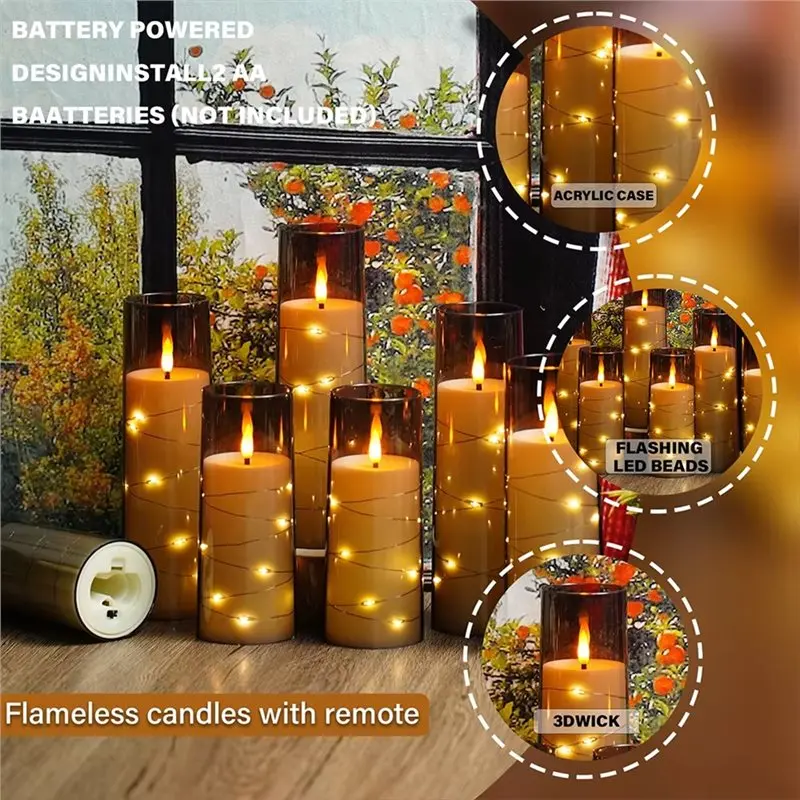 ABKY-LED Electron Candles Flameless String Lights Timer For Valentine' S Day Romantic Dinner Wedding Engagement Anniversar