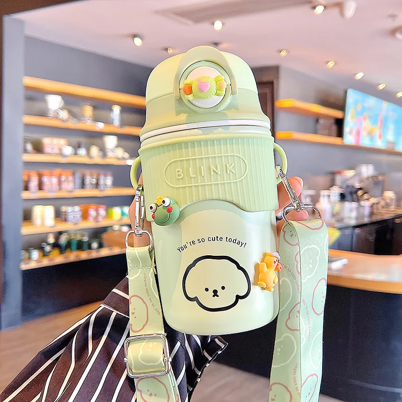 

Cartoon 304 stainless steel thermos cup high color value cup can cross the sippy cup cute female students casually cup