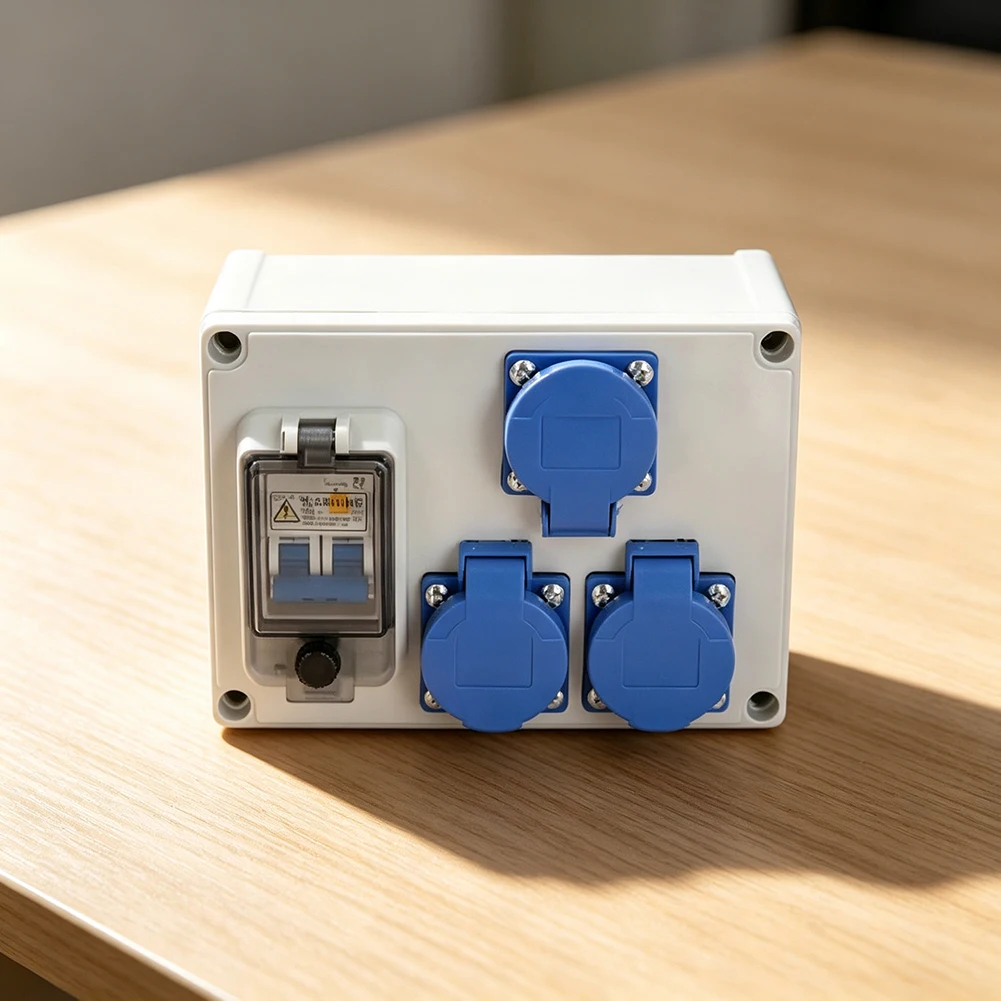Wall Mounted 3-Way Power Distributor IP54 250V 16A 1P+N Residual Current Device for Gardens Garages Workshops Homes