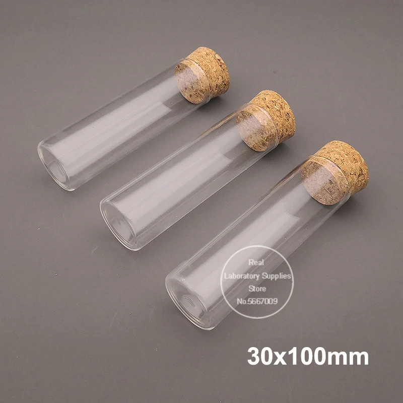 5-10-20pcs 30x100mm / 30x150mm / 30x200mm Clear Lab Flat Bottom Thickening Glass Test Tubes with Cork