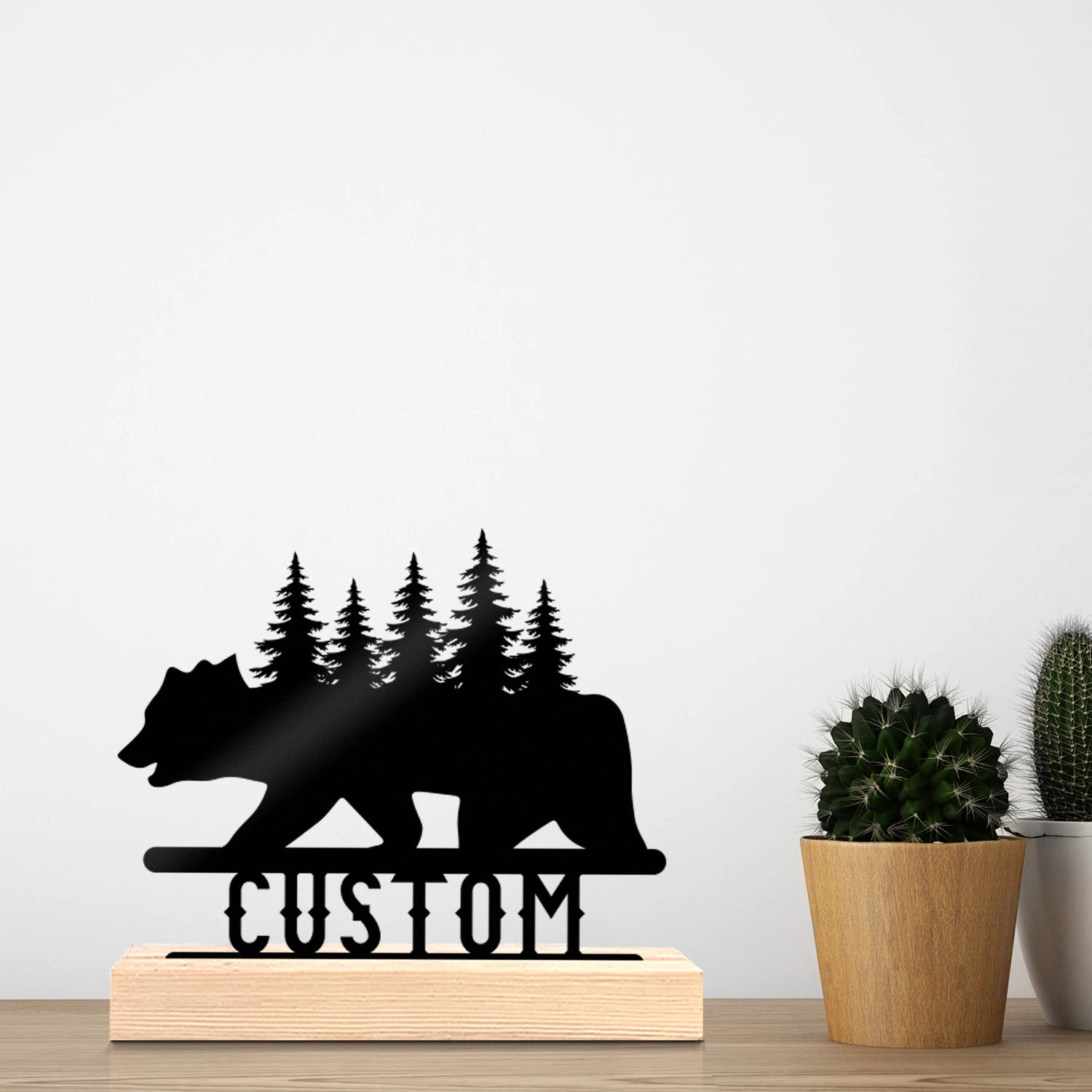1pc Customizable Metal Desktop Ornaments Customizable Name Equipped with A Wooden Base Bar Decoration, Holiday Gifts