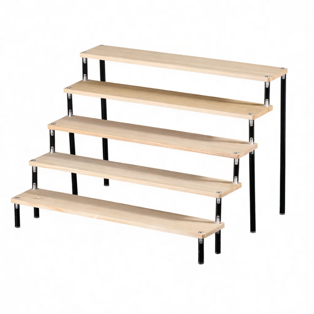 Wooden Acrylic Display Stand Tiered Shelf Organizer For Blind Box Action Figure Perfume Toy Car Collection Desktop Storage