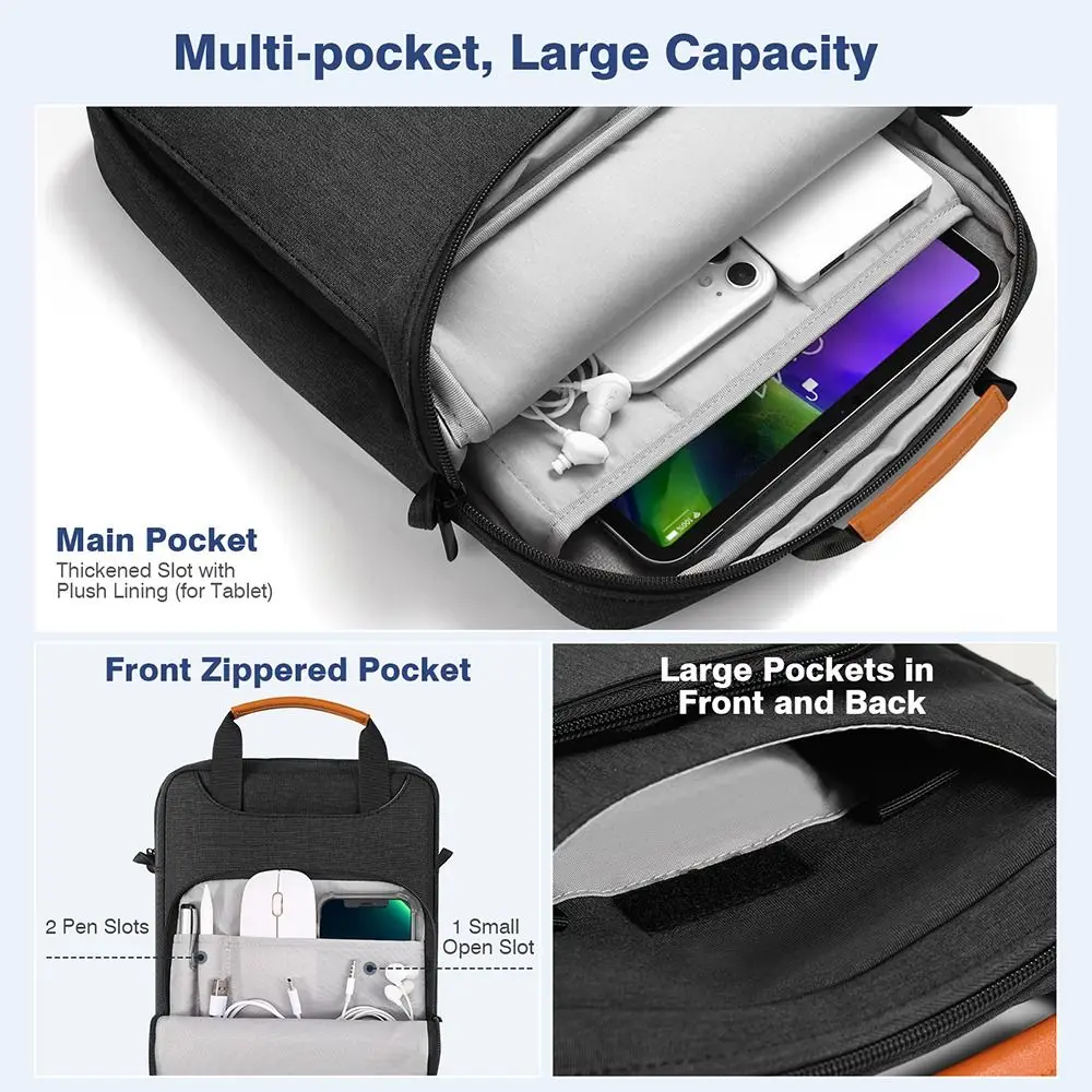 9/11/13.3 inch Tablet Sleeve Case Universal Wear-resistant Shoulder Bag Shockproof Concealed Hand Strap