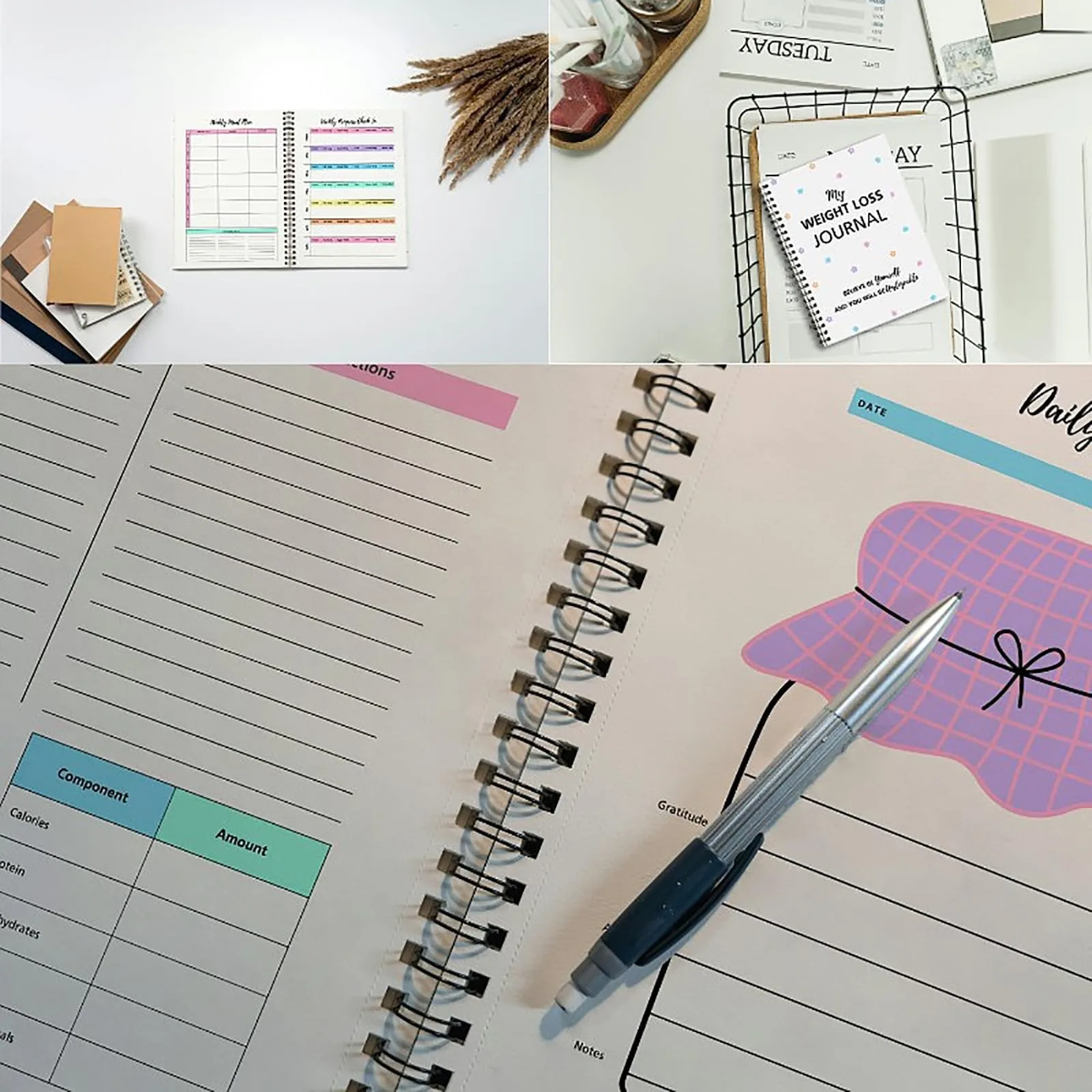 Diario fitness - A5 include libbre Misurazioni perduti e corpo Pianificatore fitness Obiettivi e sezioni di riflessioni