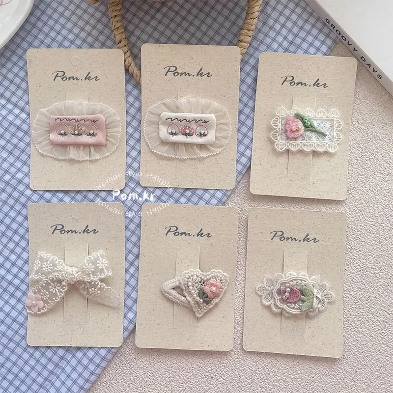 

Korean Sweet Lace Embroidery Hair Clip for Teen Girls Side Bangs Fabric Flower Non Slip Soft Premium Daily Use Hair Accessory