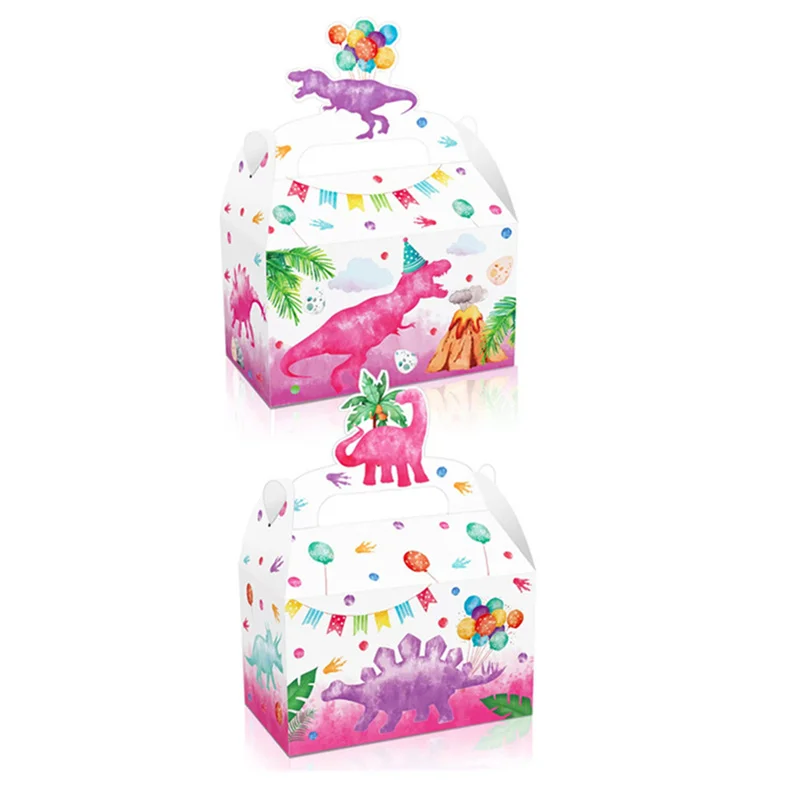 4/24Pcs Pink Dinosaur Candy Box Cake Gift Bags For Kids Dino Theme Party Baby Shower Decoration Favor Supplies view 2