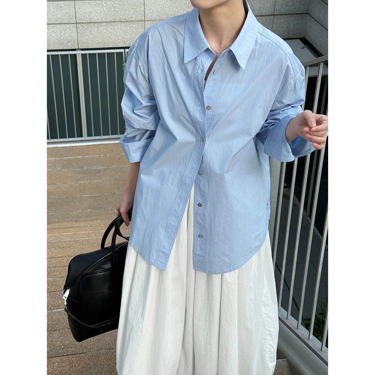 

Korean Niche Design, Loose-fitting Long-sleeved Shirt for Women, 26, Early Spring, Back Button, Casual Top