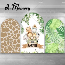 Boys Safari Jungle Birthday Party Arch Backdrop Cover Driving Car Animals Green Leaves Giraffe Print Photography Background