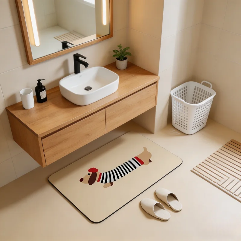 Dachshund puppy absorbent floor mat  mud bathroom door foot pad non-slip toilet toilet door cute foot pad