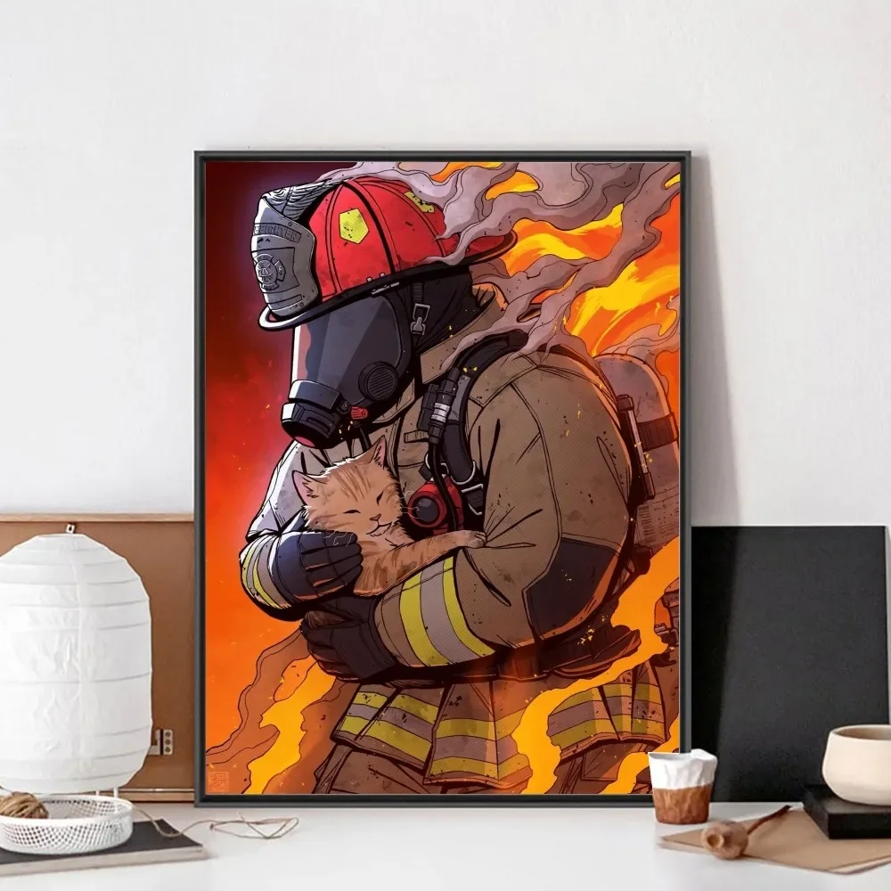 Vintage Fireman Portrait Poster Poster Club Bar Poster Wall Art Canvas Painting Bedroom Study Stickers Home Decor No Frame
