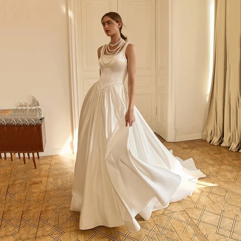 

Eightree 2026 A-Line Wedding Dresses Square Collar Pearls Corset Back Bridal Dress Elegant Wedding Ball Prom Gowns Customized