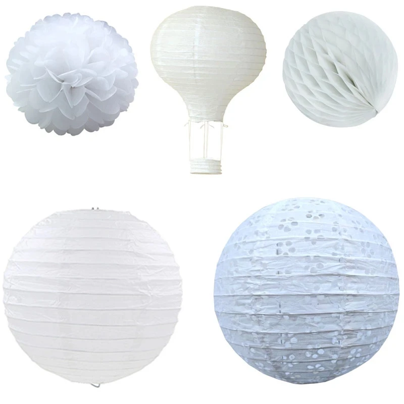 1pc White series Chinese paper lanterns paper flower ball honeycomb ball hot air balloon Wedding Festive Home Decor Supplies