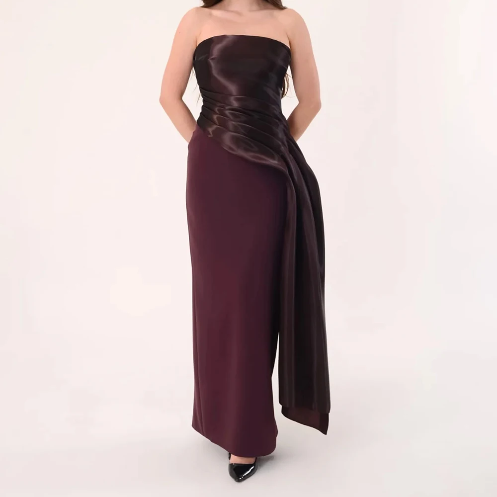 

Customized Straight Evening Dresses Ankle-length Strapless Sleeveless Prom Gown Simple Fashion Pleat Draped Backless Aprty Gown